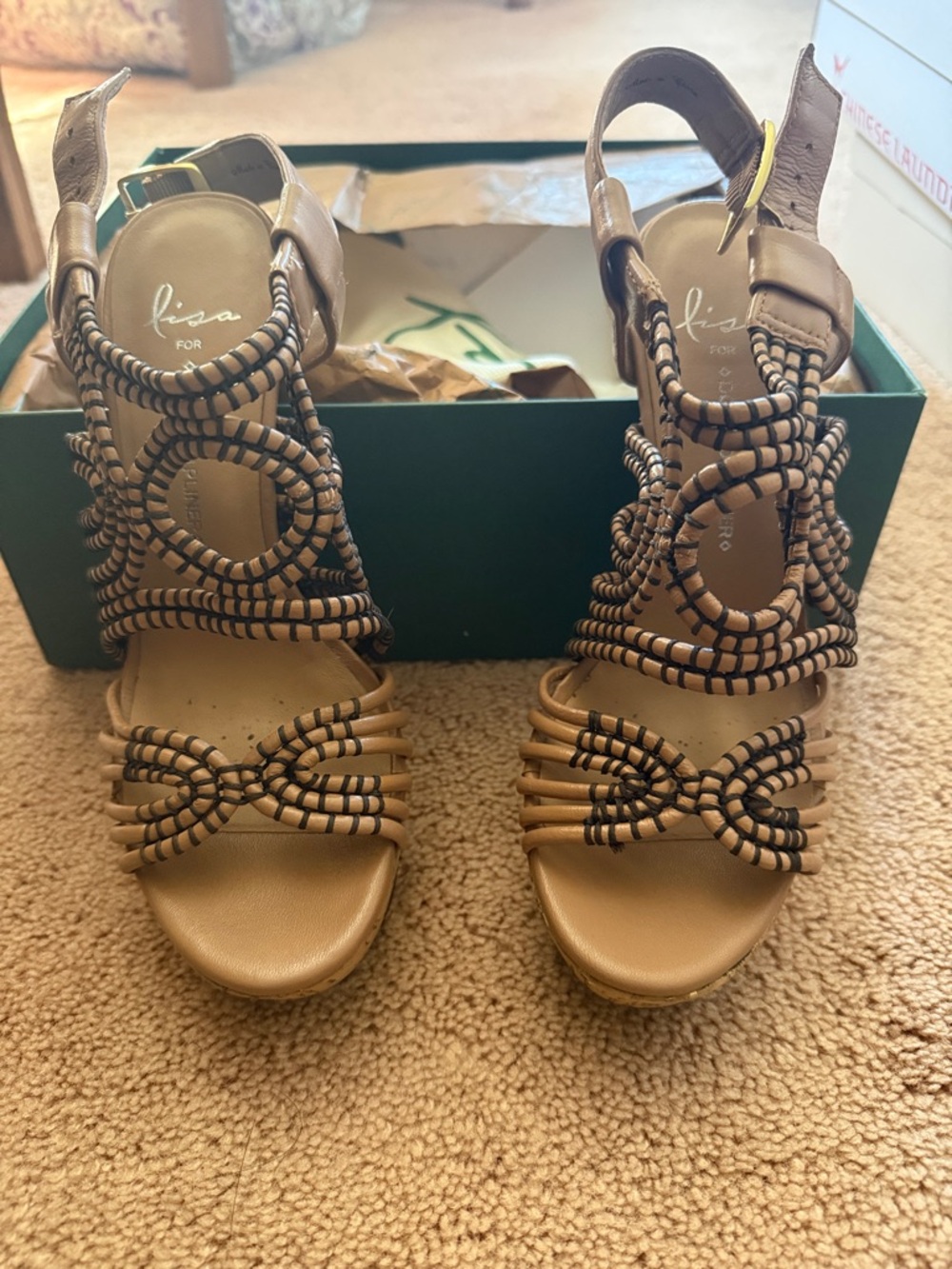 Donald J. Pliner Tan Braided Strap Sandals never worn